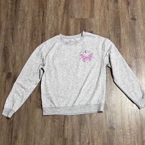 Gray Women's Sweater with Pink Butterfly Design